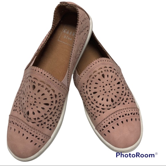 Kaari Blue Shoes - KAARI BLUE PINK LEATHER SLIP ON LASER CUT SNEAKERS/SHOES/CASUAL/ATHLEISURE